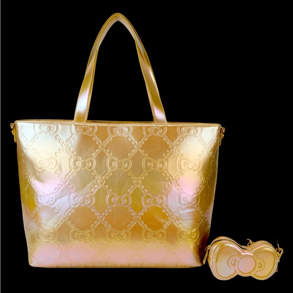 Loungefly Handbags - Sanrio Hello Kitty 50th Anniversary Metallic Gold Tote Crossbody Bag & Coin Bag